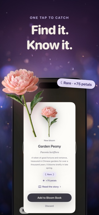 A confirm card for a Garden Peony, marked Rare, worth 75 petals