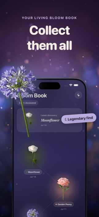 The Bloom Book showing a glowing collection of discovered flowers